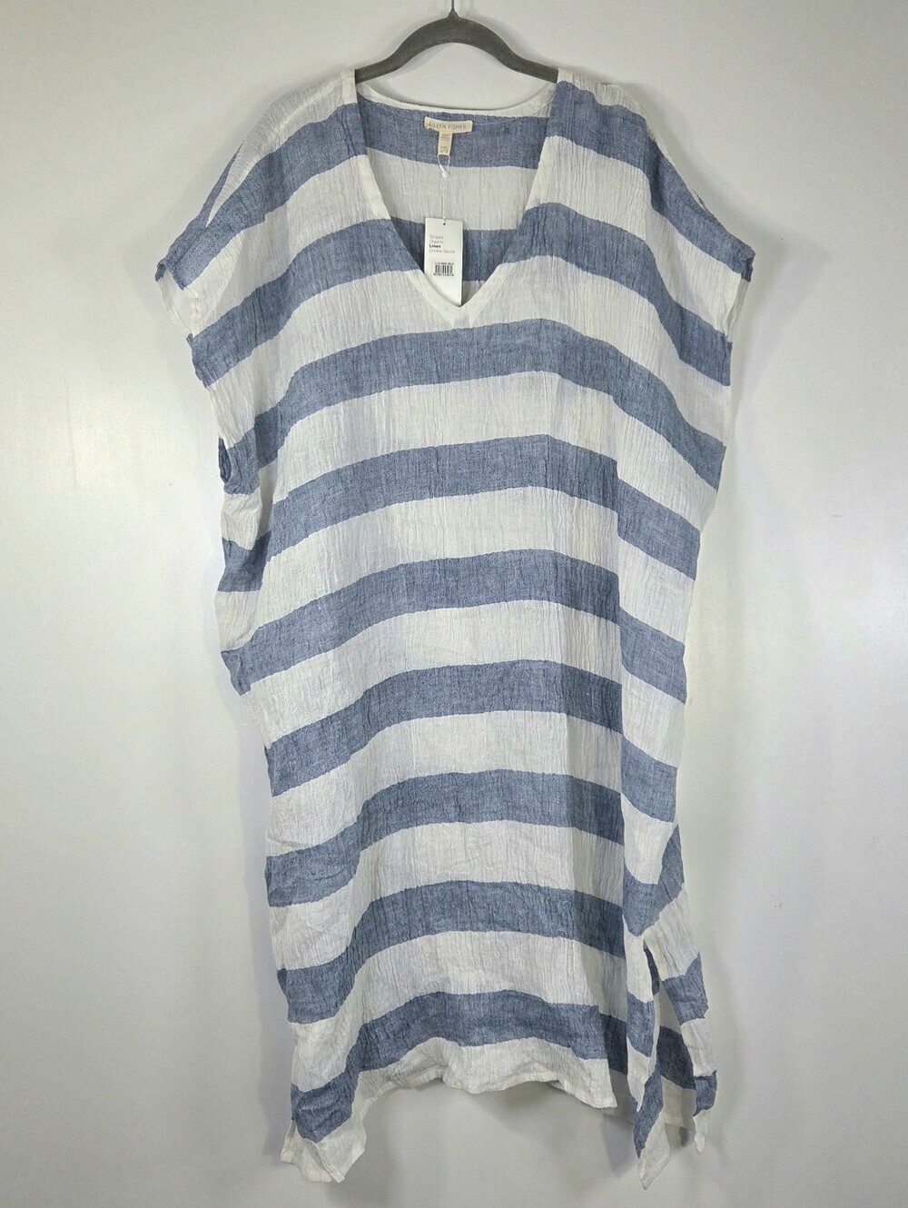 NWT EILEEN FISHER STRIPED ORGANIC LINEN CRINKLE GAUZE TUNIC
